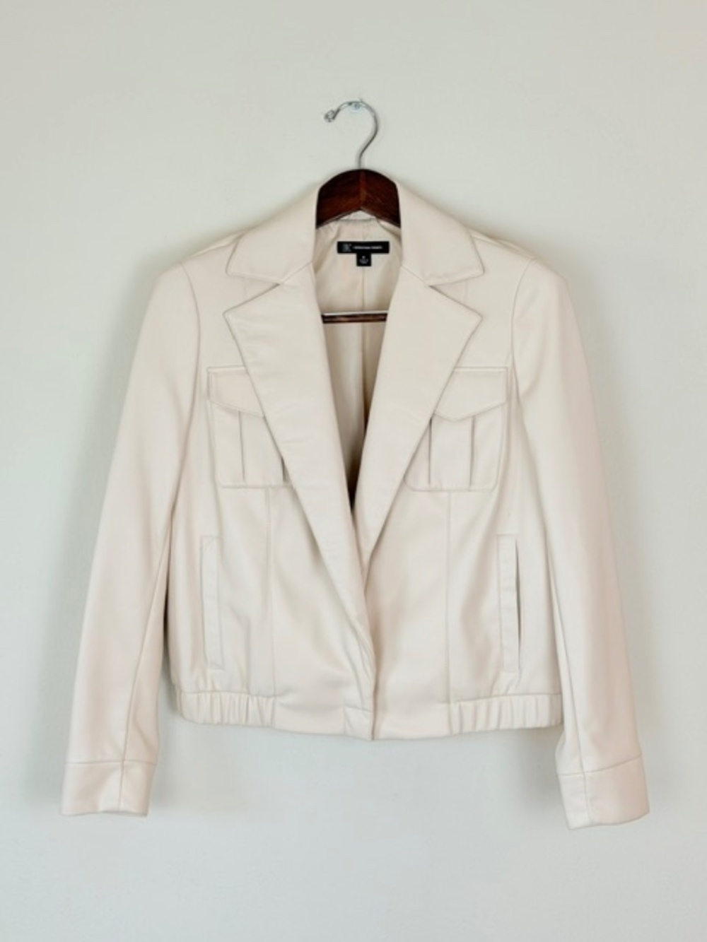 INC Cream Faux Leather Utility Moto Jacket Front Pockets Medium